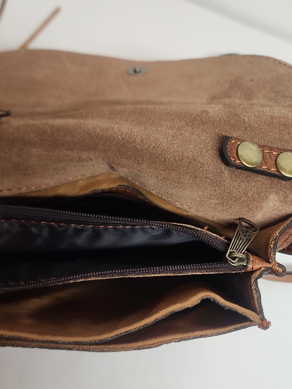 Patricia Nash Small Brown Leather Fringe Crossbody Saddlebag Fits Essentials WOW - Picture 9 of 11
